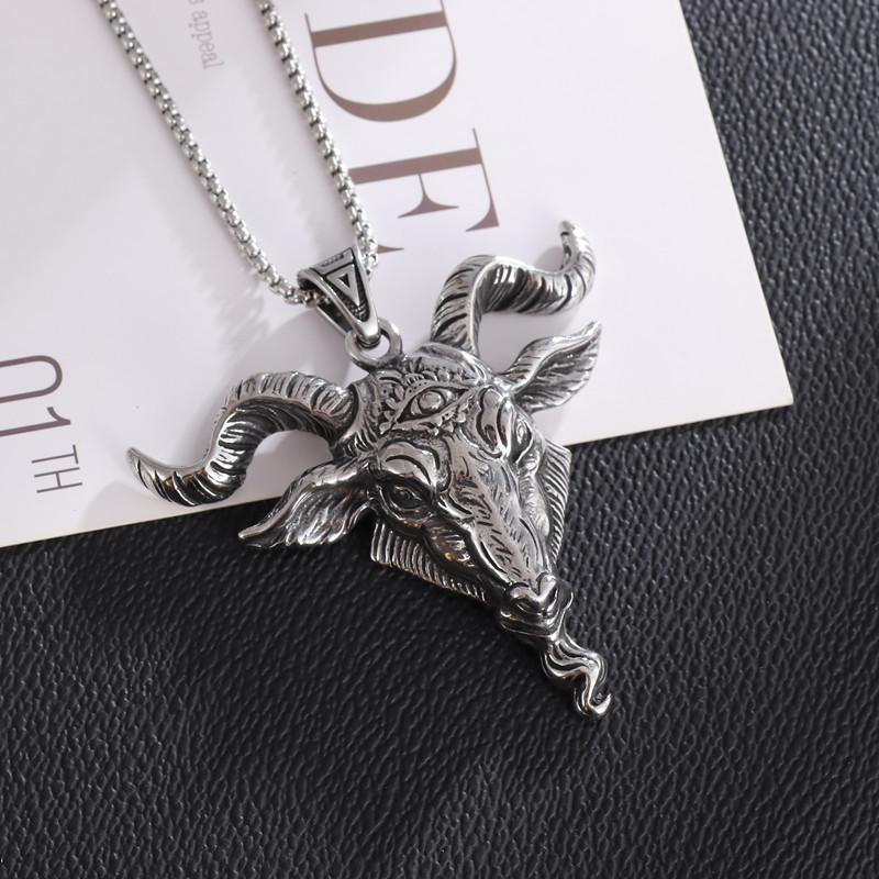 Retro Gothic Angel Goat Head Pendant Demon Eye Necklace Religious Alternative Punk Men's Jewelry Accessories