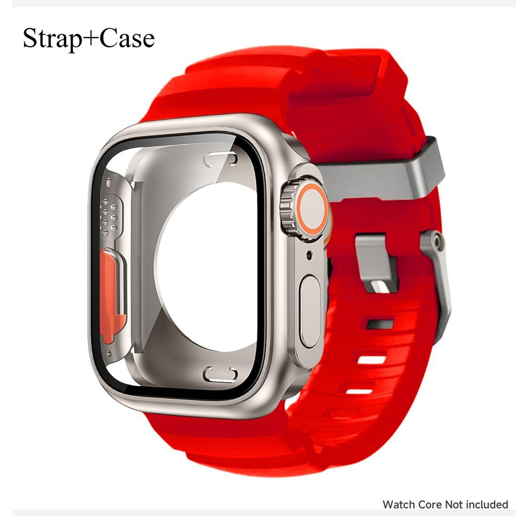 Silicone Strap For Apple Watch 44mm 45mm 46mm Bracelet+Screen Protectores Change To Ultra For iWatch Series 11 10 9 8 7 SE 6 5
