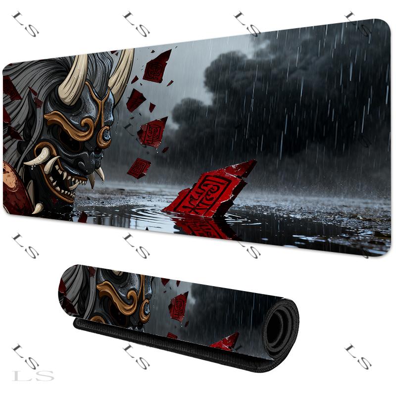 Japanese Devil Grey MousePad Large Computer Gamer Lock Edge Table Mat Laptop Oni Mouse pad HD Print Non-slip Rubber Keyboard Rug