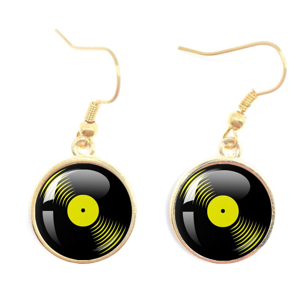 Classic Vintage Vinyl Records Rretro Phonograph Rrecord Dome Glass Ladies Earrings Music Lover Gifts Music Record Disc Earrings