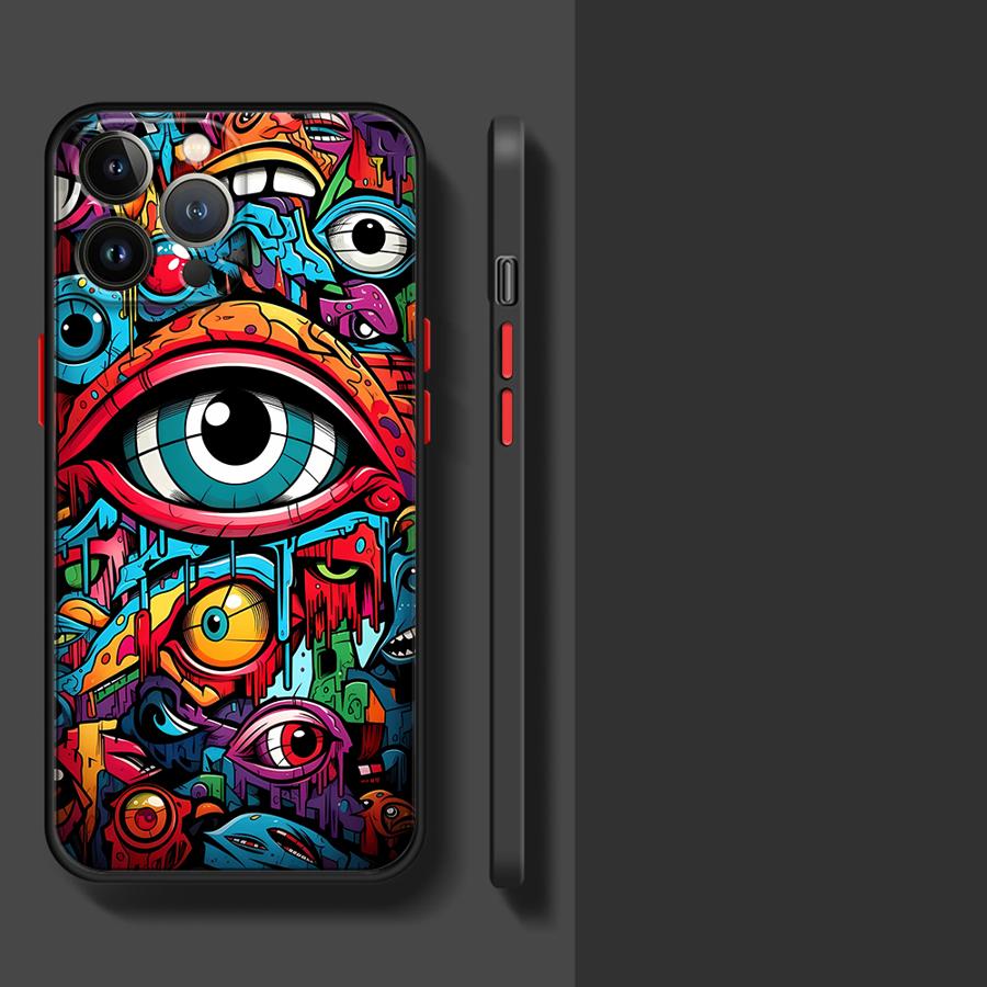 Fashion Monster Graffiti Phone Case for Apple iPhone 15 16 Pro XS Max 16e 13 14 Plus XR SE 7 8 12 11 Pro Plus Matte
