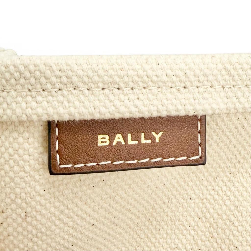 Excellent BALLY Tote Bag AKELEI Large Logo Leather Patch Canvas Ivory System Used