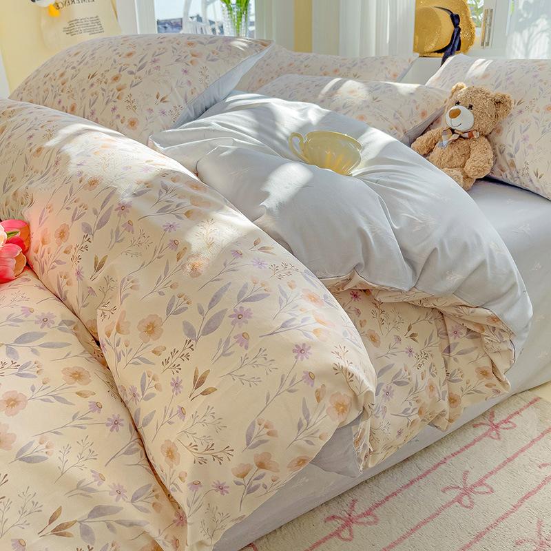100% Cotton Bedding Four-piece Set, Skin-friendly, Breathable, Soft and Comfortable Bed Sheet Pillowcase, Quilt Cover Set