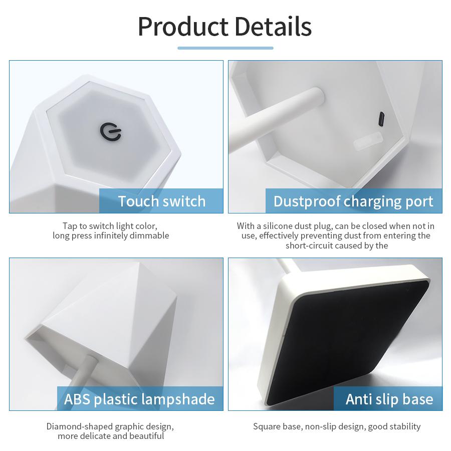 Portable  LED Desk Lamp 3 Colors Stepless Dimming Rechargeable Table Lamp for Bedroom Cafe Outdoor Patio Waterproof Decor Light