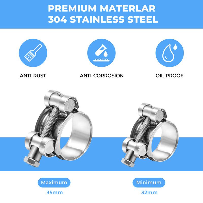 6PCS 304 Stainless Steel Hose Clamps T Bolt Exhaust Pipe Clip 17-174mm Heavy Duty Turbo Intercooler Adjustable Pipe Tube Clamps