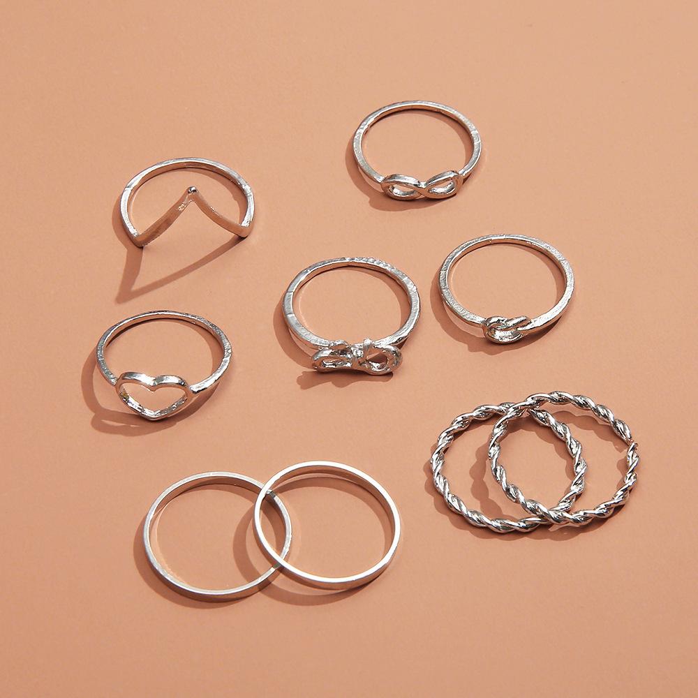 European & American 8-Shape Love Bow Ring Set - 9 Pieces