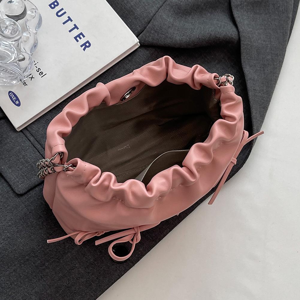 Women Pleated Crossbody Bag Large Capacity PU Bow Shoulder Bag Simple Messenger Bag Solid Color Hasp Closure for Party Vacation