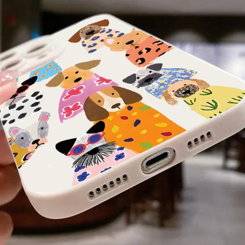 Cute Hand-Painted Dog Collection Phone Case for iPhone 17 16 15 14 13 12 11 Series Pro Max Plus Double Layer Protection