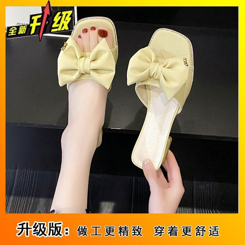 Transparent slippers female sexy bow sandals 2025 summer new fashion open-toe wear high-heeled thick heel half-tow
