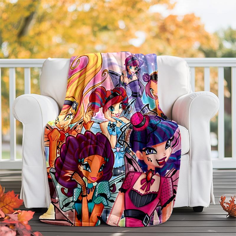 1pc W-Winx Club Theme Blanket - Digital Print, Polyester, Cozy for All Seasons, Perfect for Outdoor, and Travel