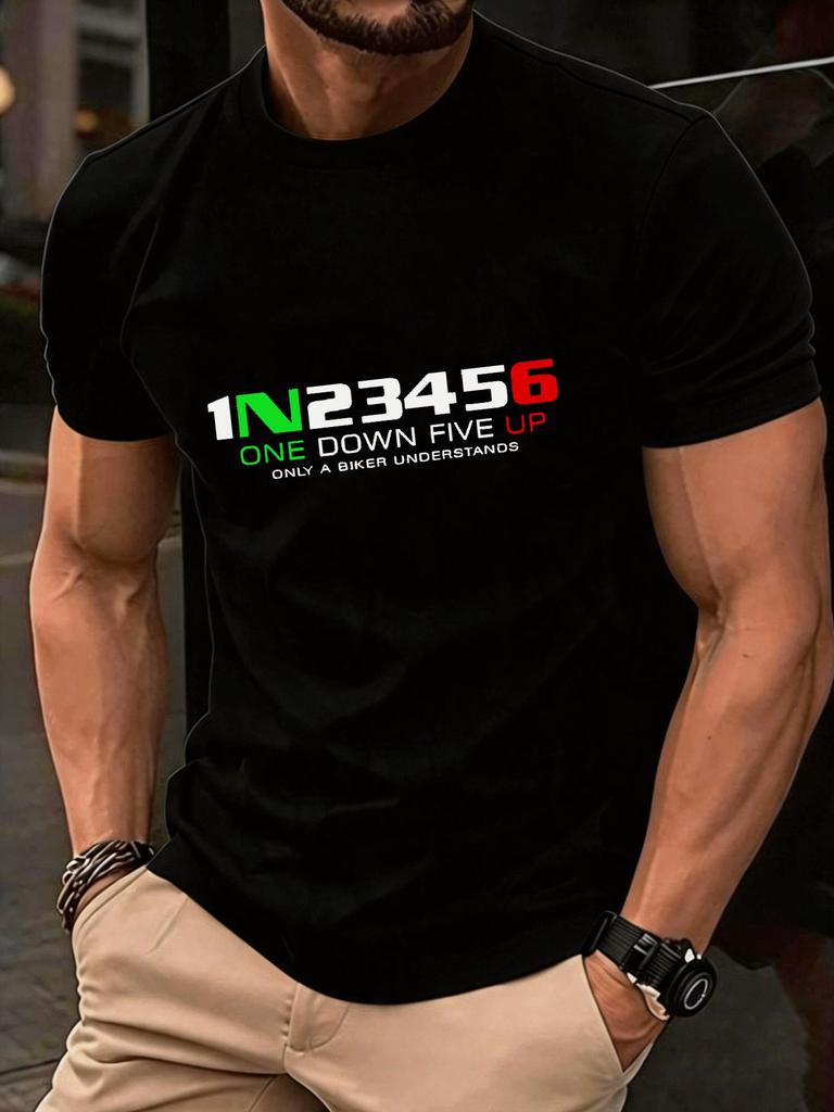 Biker 1N23456 One Down Five Up Unisexs Tee Motorcycle Rider Soft Cotton Short Sleeve Loose Casual Street Tops For Adult Bike Lovers
