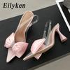 Eilyken Butterfly-knot Pointed Toe Women Pumps Sexy PVC Transparent Low Heels Sandals Elegant Wedding Banquet Female Shoes