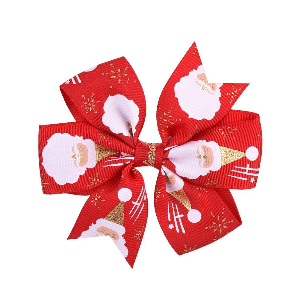 Christmas Barrettes Hair Accessories Printed Hair Clip Christmas Hair Bow For Kids Girls With Clip