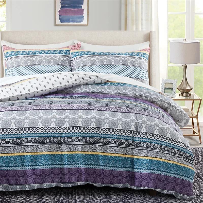 Light Grey Floral Duvet Cover Queen King, Microfiber Flower Plum Blossom Print Bedding Set Reversible Botanical Comforter Cover