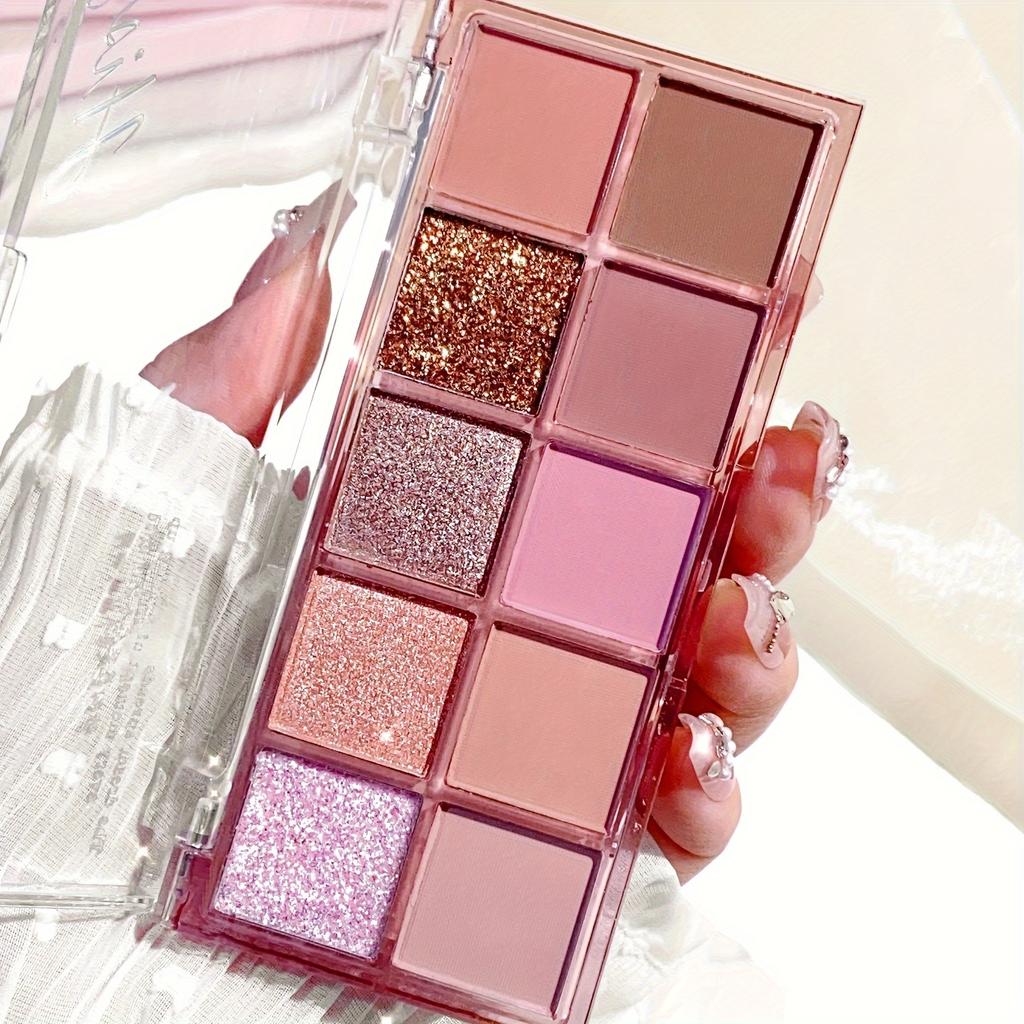 Eyeshadow Palette Including Matte and Shimmering Glitter Options in Brown, Golden, Nude, Purple, and Silvery, Ideal for Festival Makeup