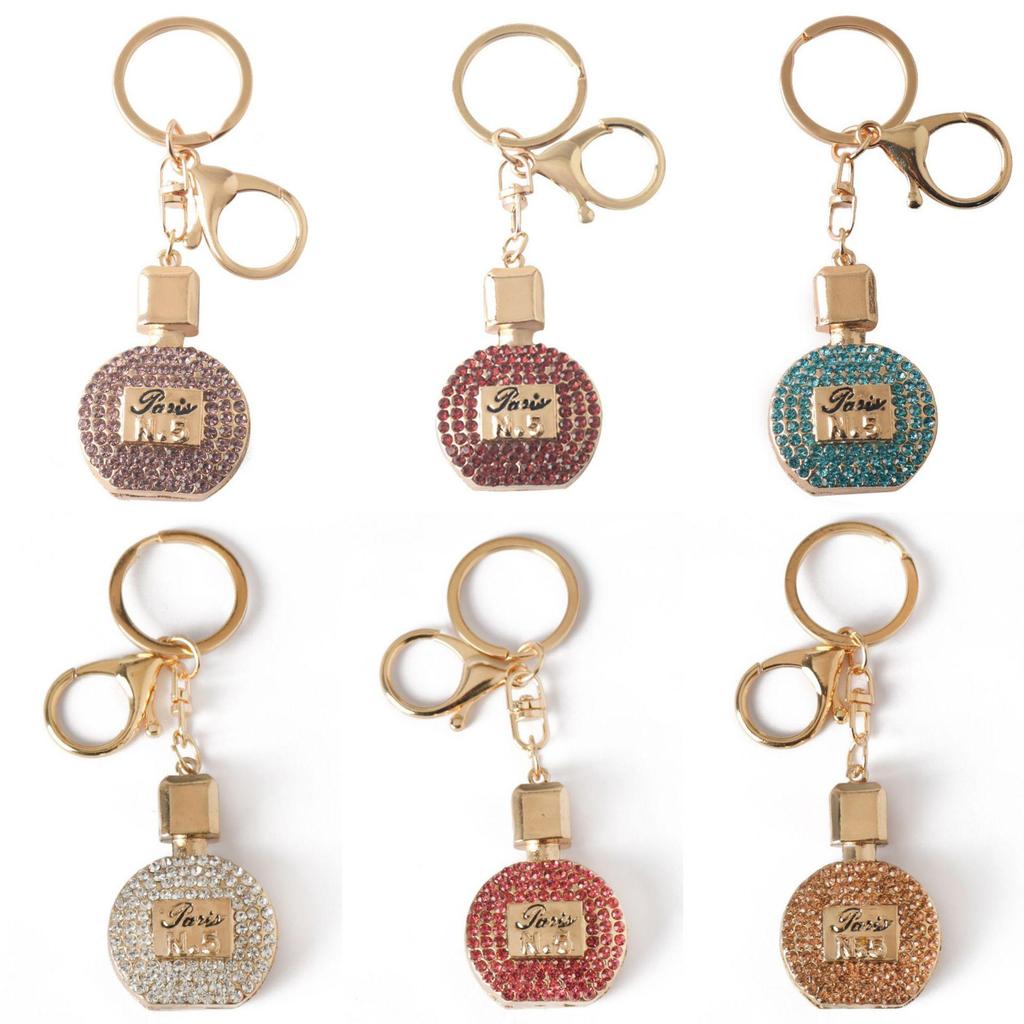 Exquisite Rhinestone-Inlaid Perfume Bottle Pendant Necklace & Car Keychain