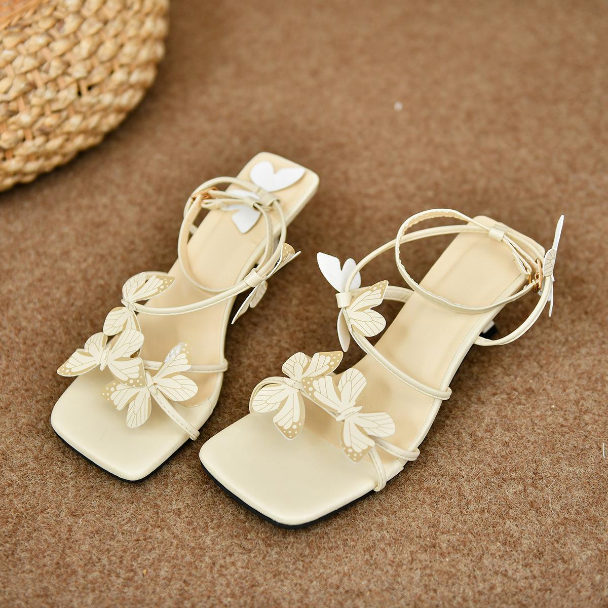 

Сандалии с квадратным носком, летние новые, на шпильке, на одном слове, с бабочкой-цветком, сандалии с открытым носком 40