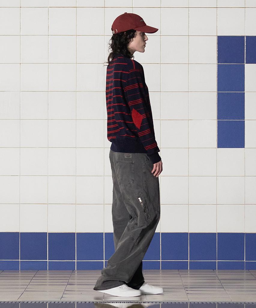 UNALLOYED Argyle Elbow Stripe Knit / Navy