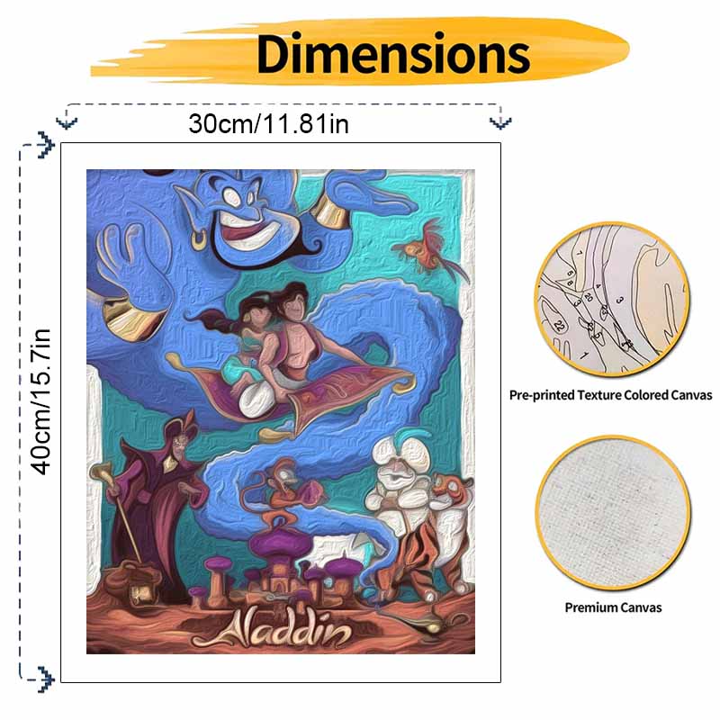 Disney Aladdin Movie Oil Art Painting Kit Home Wall Decor Handmade Gift  Classic Magical Adventure Scenes for DIY Living Room Craft Art
