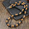 Men's Retro Volcanic Stone & Wood Bead Patchwork Clavicle Necklace