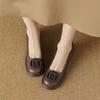 Spring Round Buckle Thick Heel Small Leather Shoes Women's High Heel Waterproof Table Brown Retro Lazy Single Shoes Casual Versatile