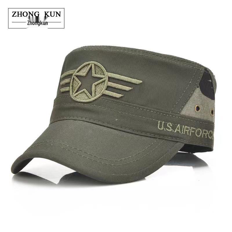 Pánská vojenská zelená kšiltovka s plochým vrškem a sluneční clonou se železným štítkem