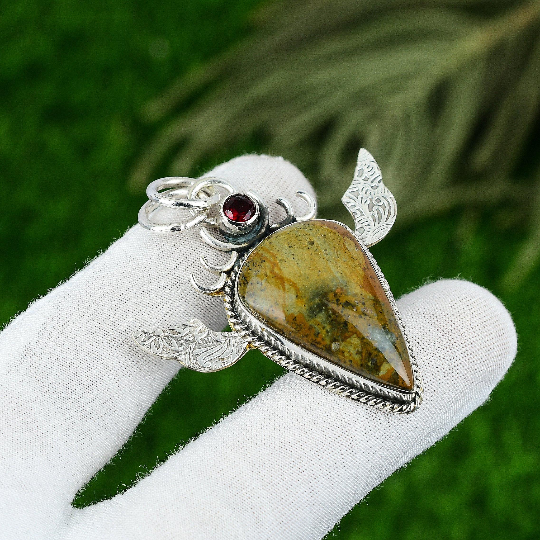 

Polychrome Jasper Stone Amethyst Sterling Silver Bezel Mother Artisan Pendant