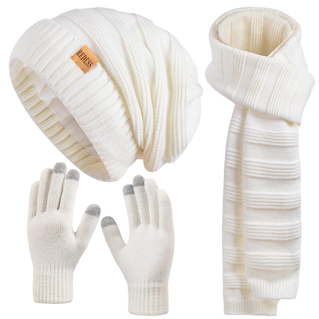 Winter Hat Beanie Scarf Touchscreen Gloves Set for Women, 3 in 1 Set with Knit Warm Long Neck Scarves Cap Gloves