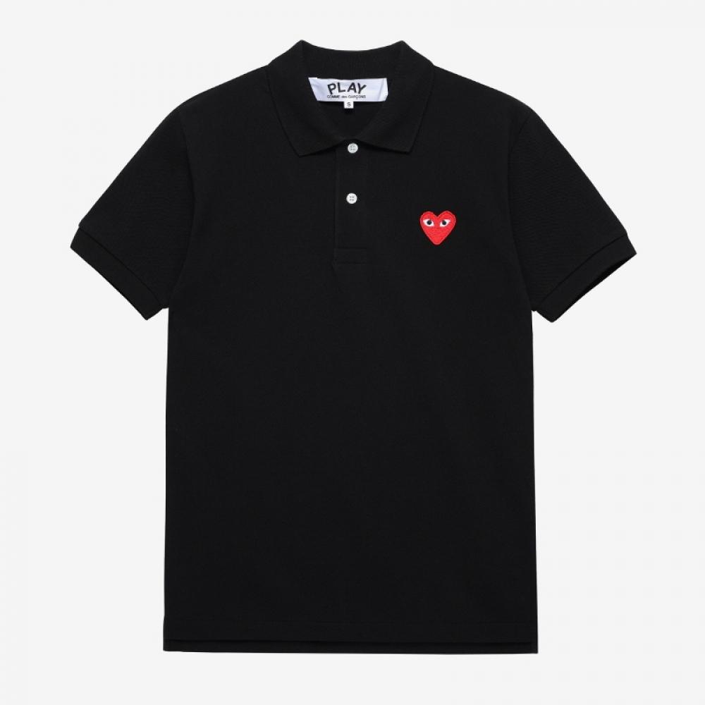 Comme Des Gar Ons Play Red HearT Wappen Polo T shirT Ax T006 051