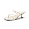 French thin strap square head high heel sandals thin heel 2025 new summer soft leather toe temperament kitten and cool slippers