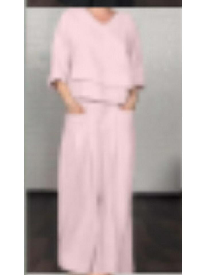 2025 Euro-American Style Solid Color Casual Two-Piece Set: Crew Neck Top & Mid-Waist Pocket Pants