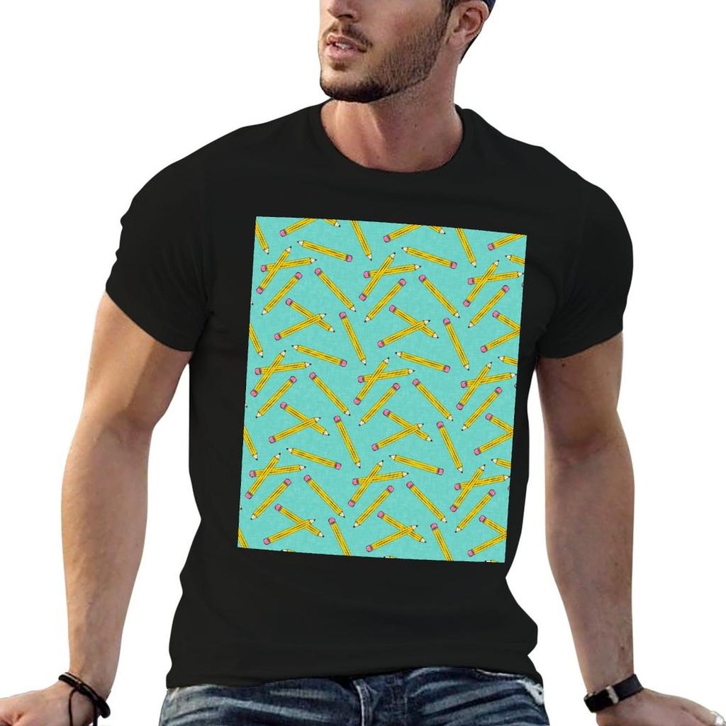 Pencils - No. 2 Pencils On Aqua T-Shirt Man T Shirt Heavy Cotton Essential T Shirt T Shirts Cot