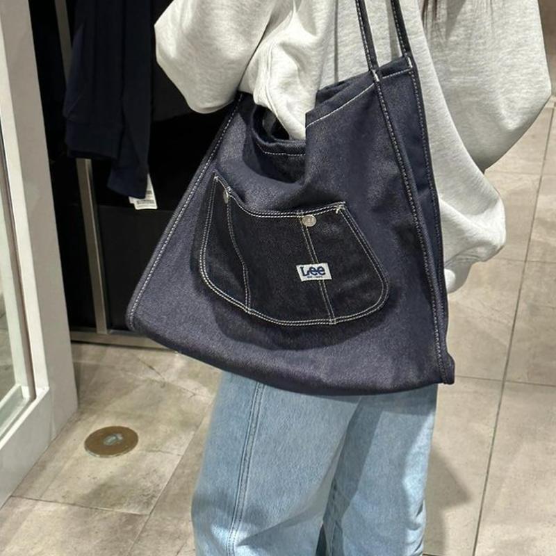 

New Lee Cotton One Shoulder Handbags Regular Unisex Indigo LE2401BG05ID 37.1*20.1*34.0CM