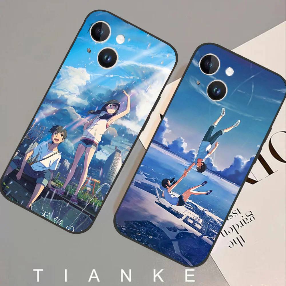 W-Weathering With You Animation Phone Case For IPhone 17 Air 16 15 14 13 Pro Max 11 12 Black Silicone Cover