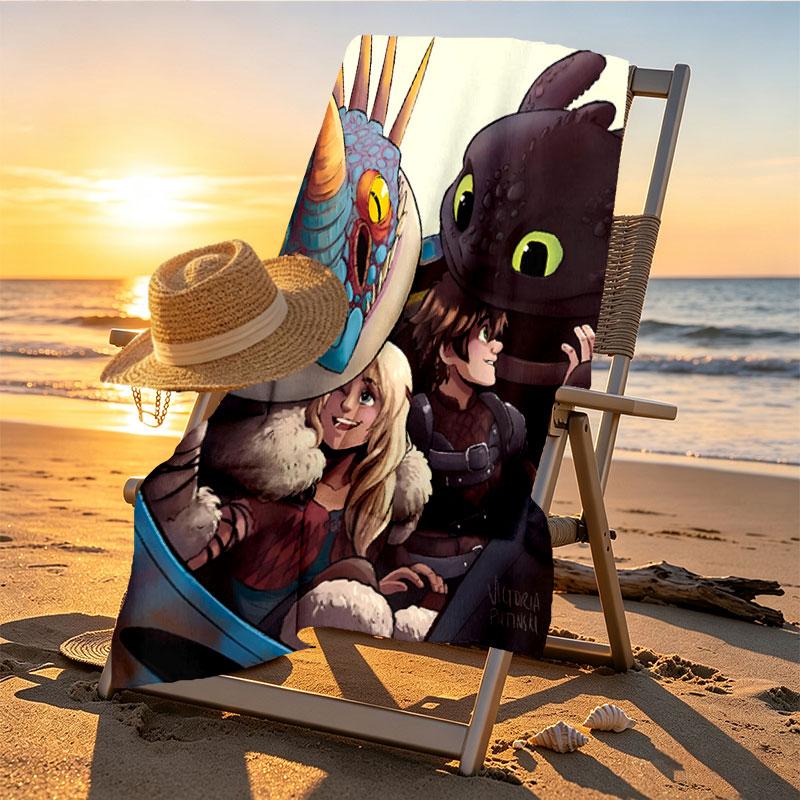 How to Train Your Dragon Print Beach Towel Design, Soft, Lightweight. for Home Bathroom, Spa, Pool, Yoga, Surfing, Camping, Gift for Family, Friend