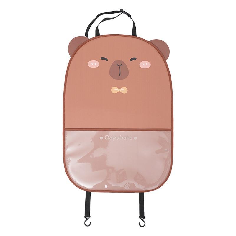 1pc Cute Capybara Car Seat Back Storage Bag Cover Protector for Kids Anti-kick Pad Cartoon Leather Accessories Cartoon Interior