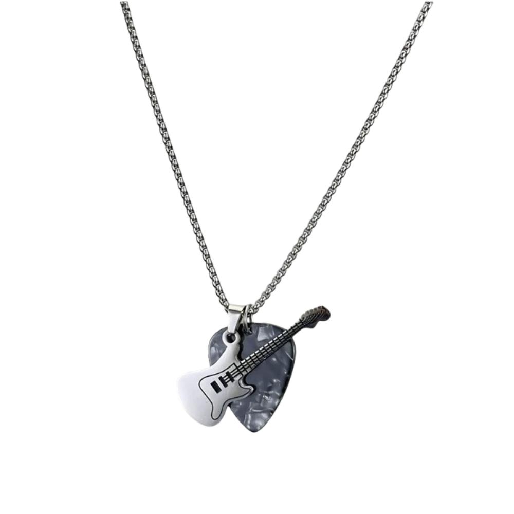 Hip-hop Guitar Pick Pendant Necklace Punk Electric Guitar Sweater Chain Guitar Chain Choker  Unisex
