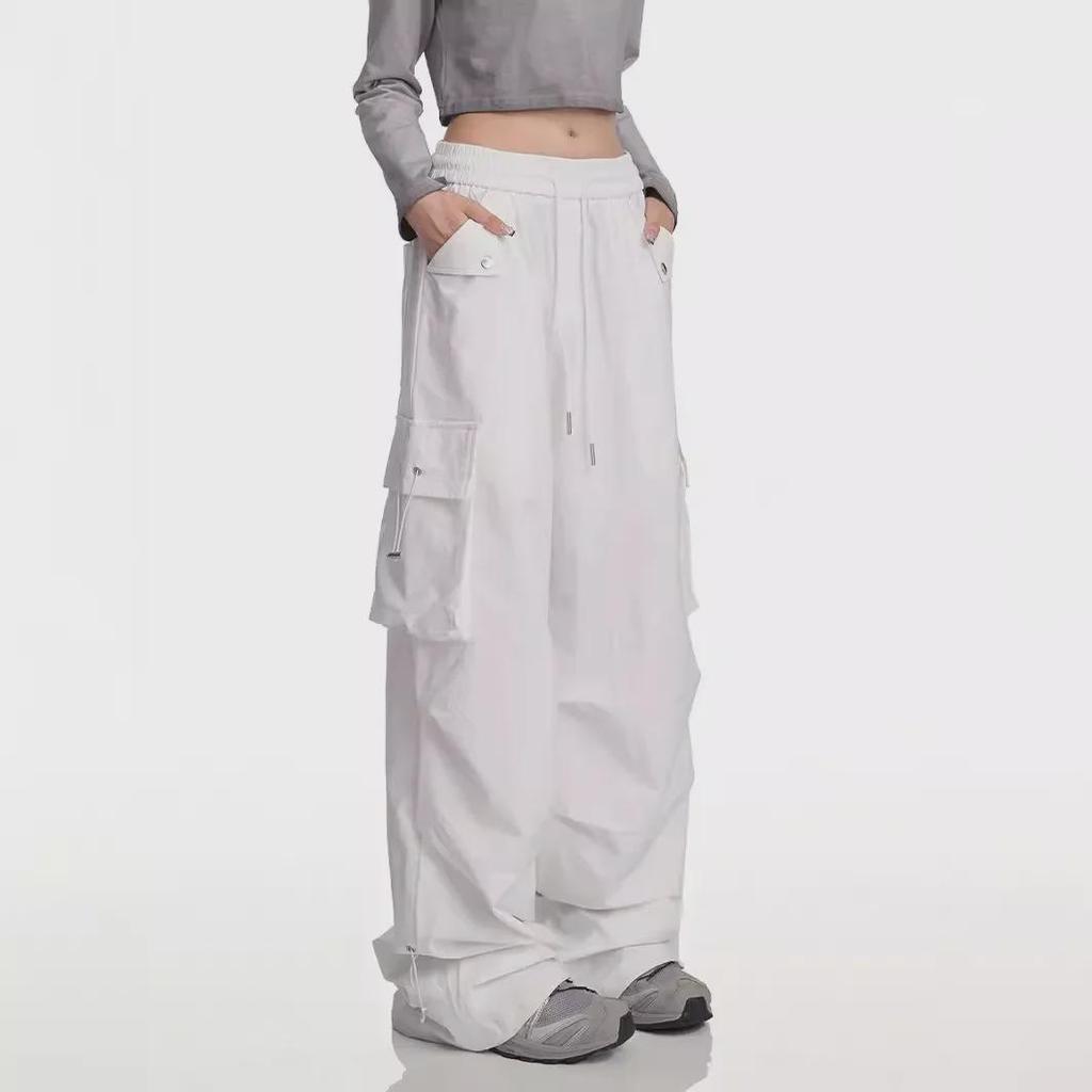 Dámské bílé kalhoty s širokými nohavicemi pro hiphopový a jazzový tanec - Trendy ležérní overaly