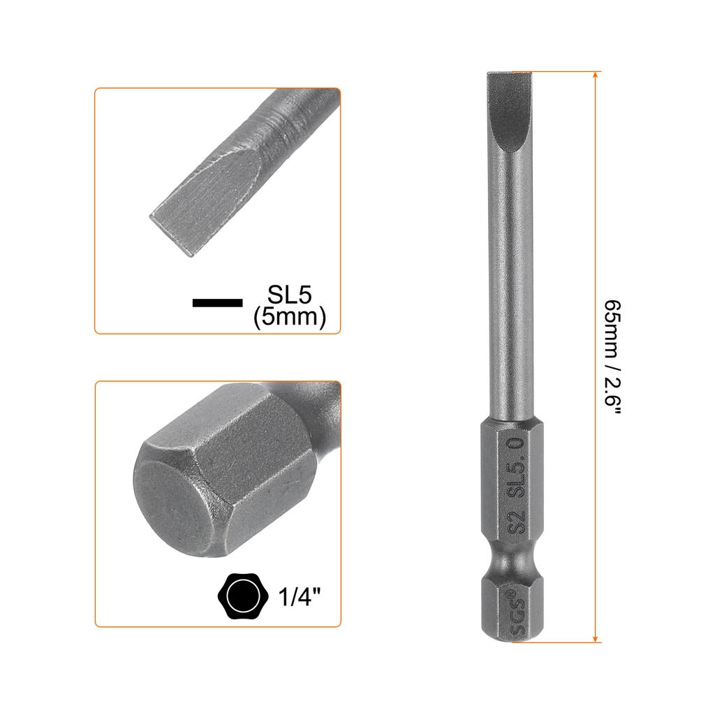 1/5/10pcs Magnetic Slotted Screwdriver Bits SL2 SL3 SL4 SL5 SL6 S2 Flat Head Screwdriver Bit 1/4" Hex Shank Screw Driver Bits