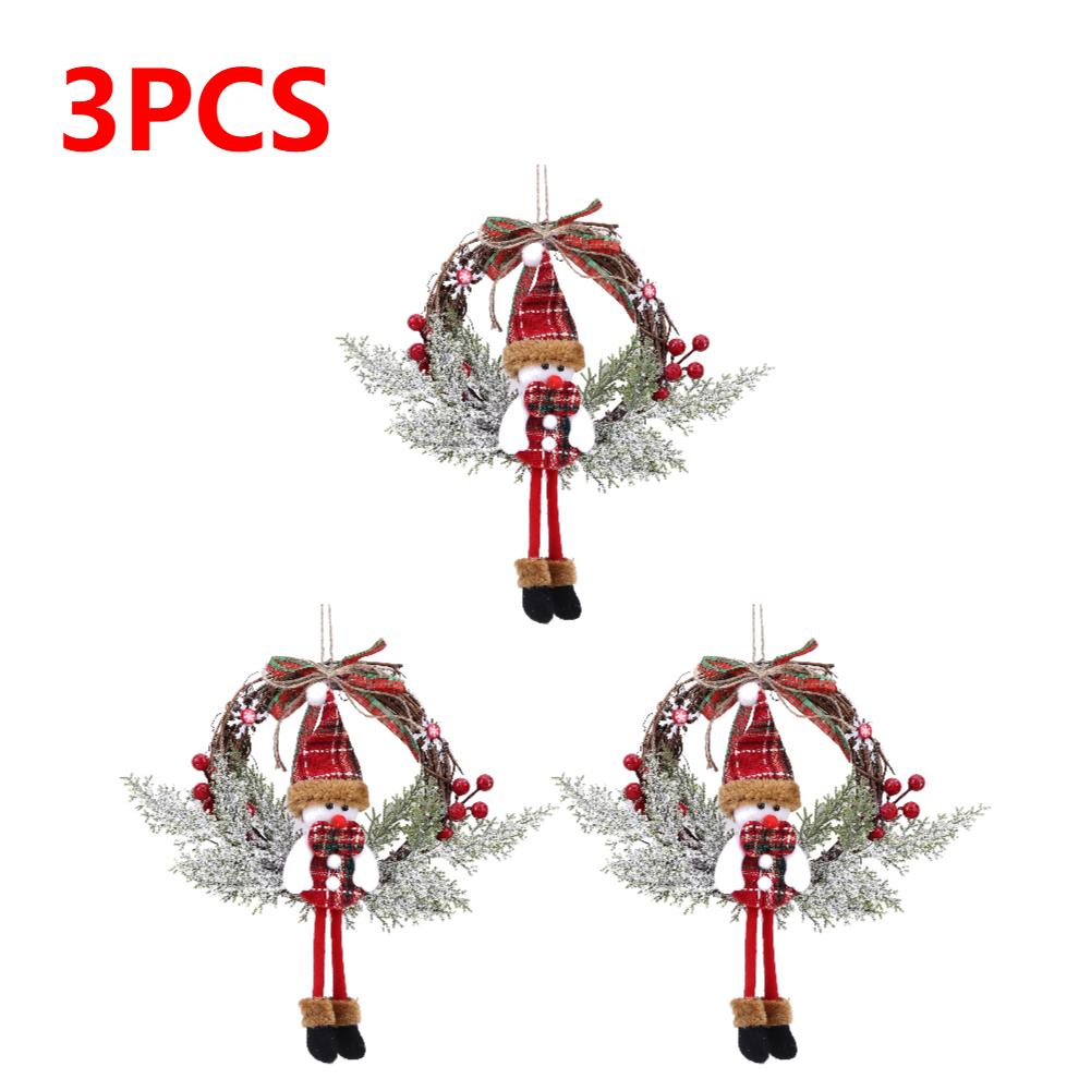 20cm Christmas Santa Berry Snowman Hanging Garland Front Door Window Artificial Wreath Xmas Holiday Art Wreath Wall Decoration