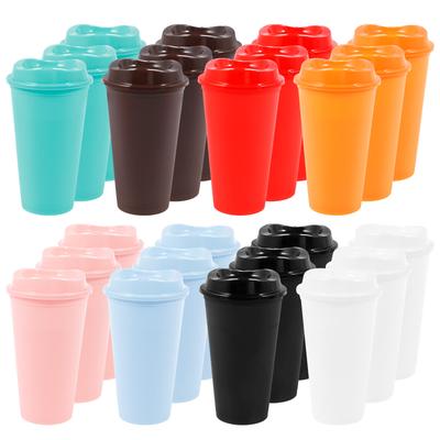 24 Coffee Cups with Lids 16oz To Go Coffee Cup with Lids Reusable Plastic Cups for Iced American Coffee Drink Juice or 10 Straw