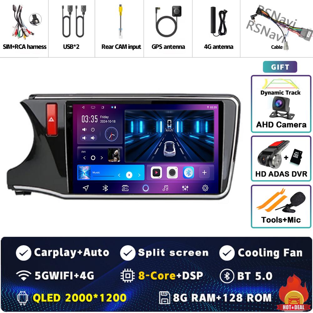 9" Android 14 Carplay Car Radio For HONDA CITY 2015 2016 2017 - 2019 Multimedia Video Player Navigation GPS Stereo 2Din DVD WIFI