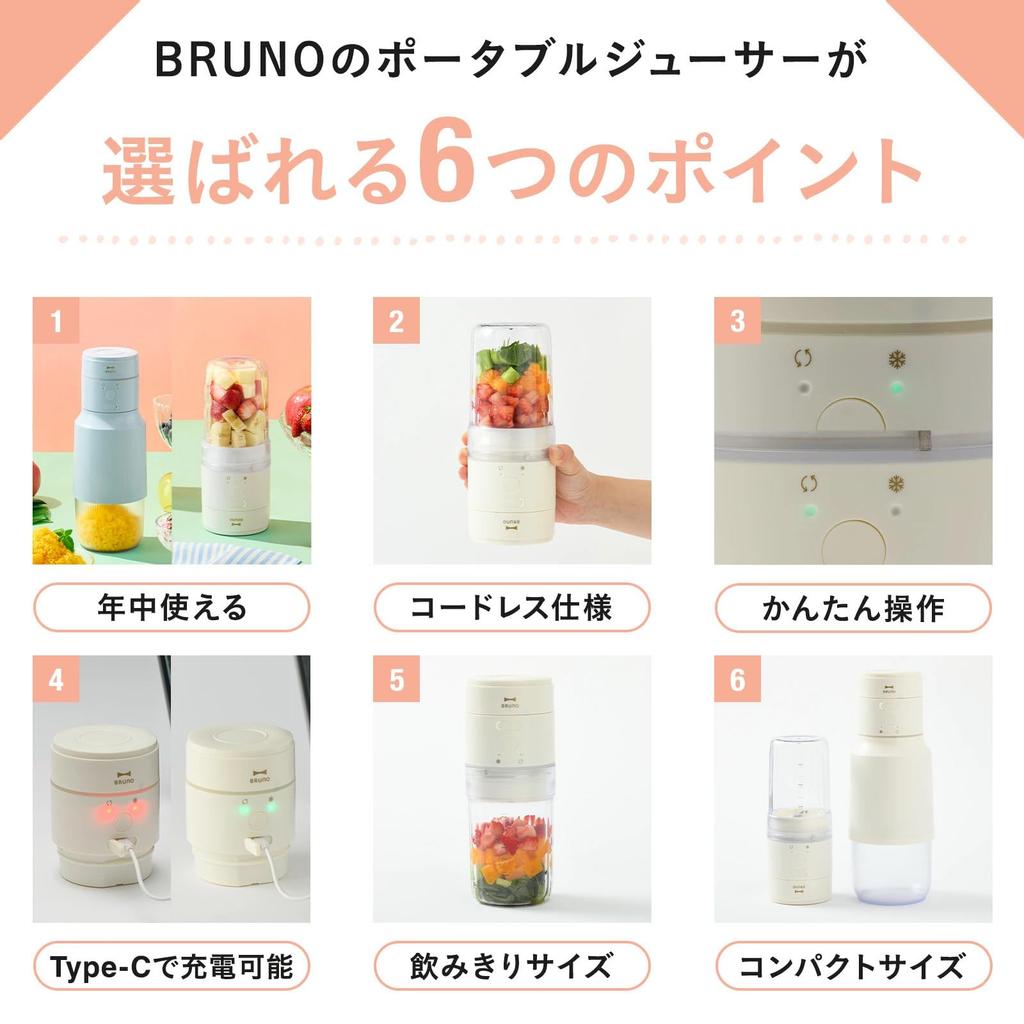 BRUNO 2-Way Juicer & Shaved Ice Machine - BRUNO Juicer & Shaved Ice Machine, 2-Way, Type-C USB Rechargeable, Portable, Cordless, Compact, for Juice, F