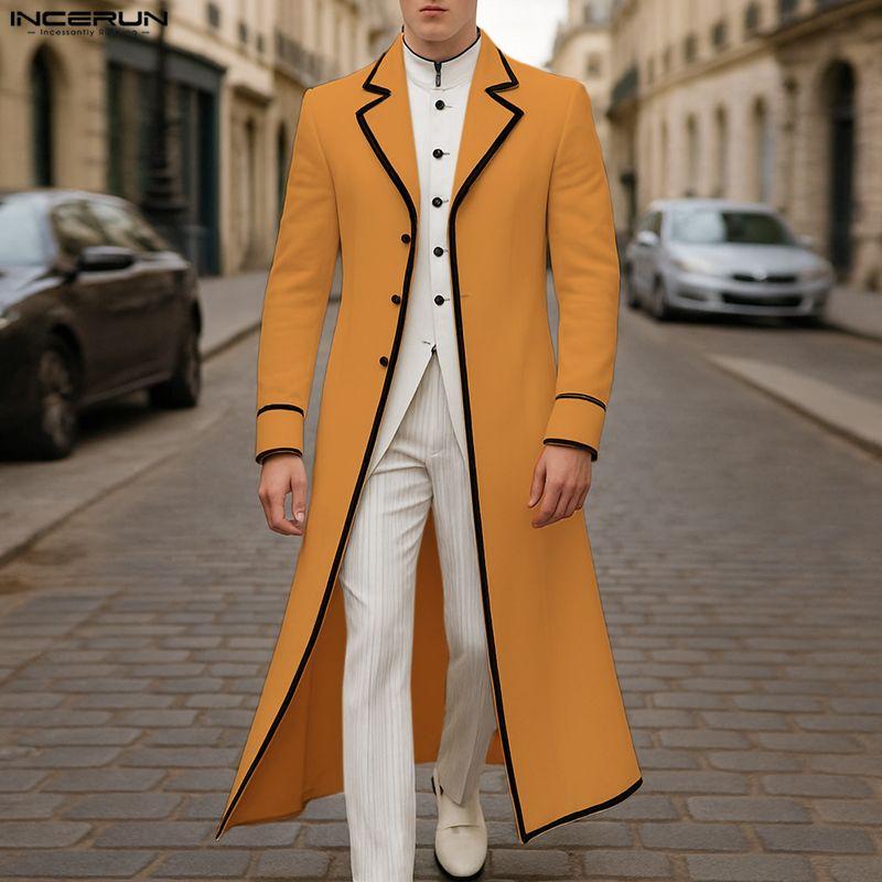 INCERUN Pánské klopové sako s dlouhým rukávem, prošívané, s otevřeným předním dílem, dlouhé blejzrové kabáty