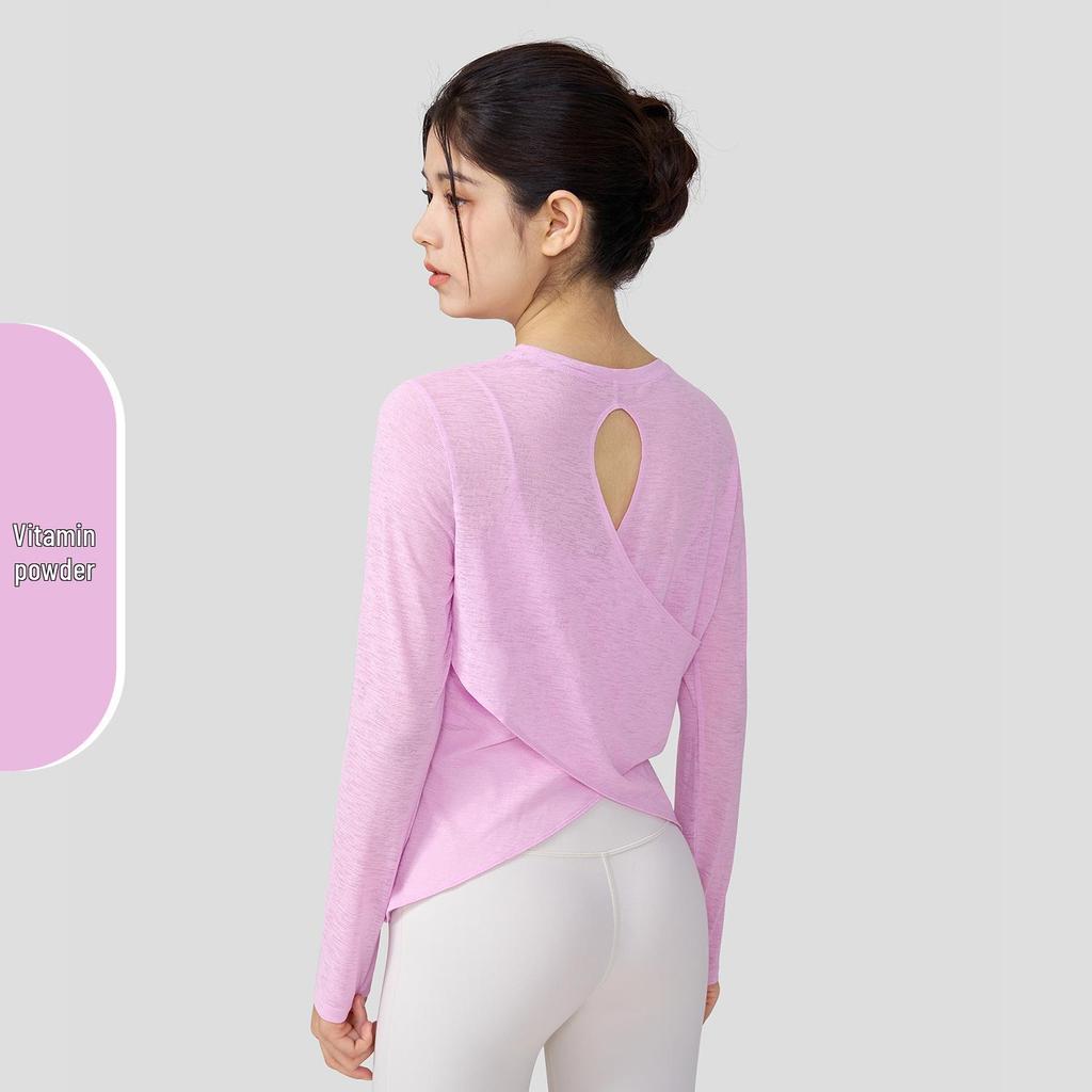 Women's Bamboo Yarn Quick-Dry Long Sleeve Yoga Top with Back Cross Design