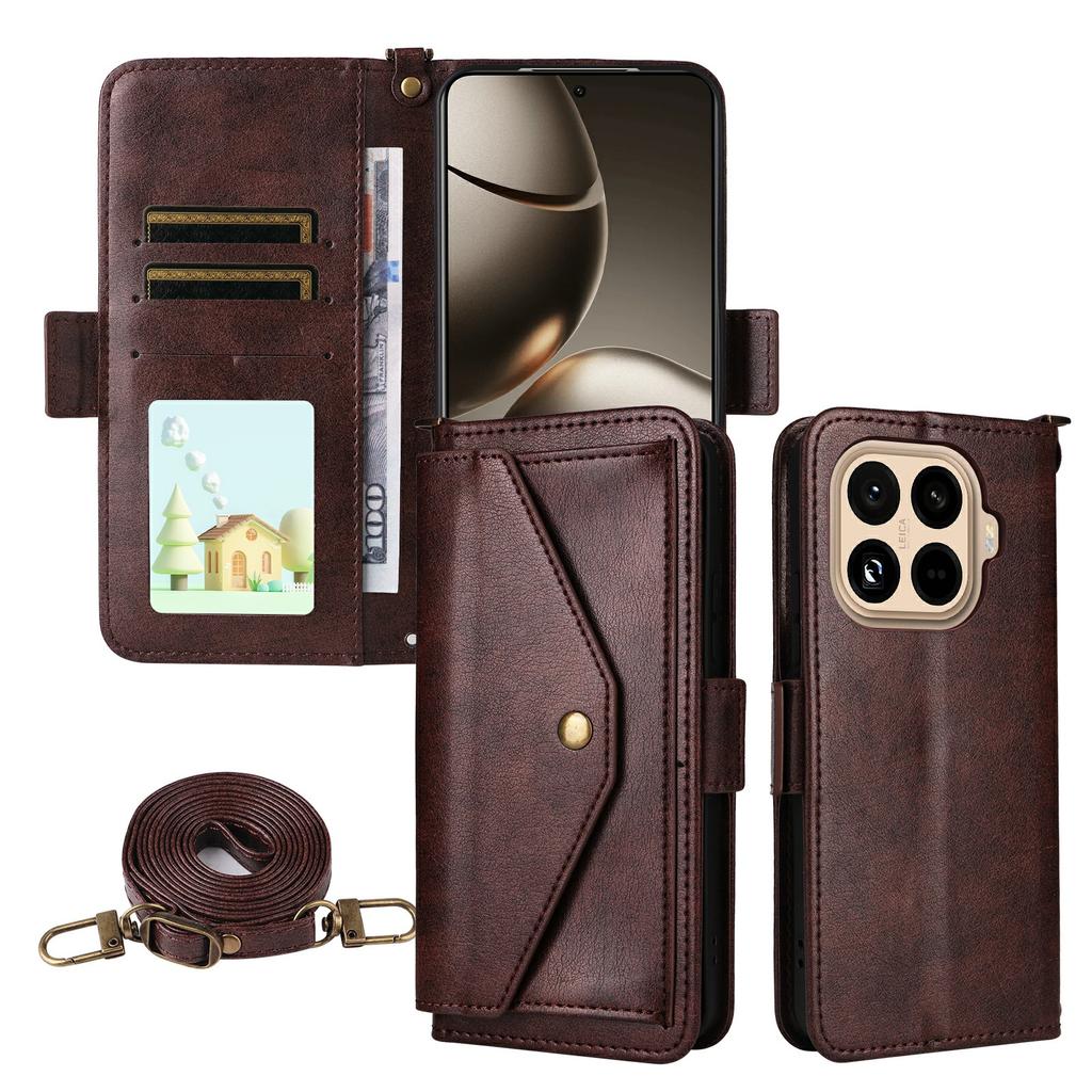 For Xiaomi 15T Pro Leather Case Magnetic Closure Wallet Stand Phone Cover with Crossbody Strap