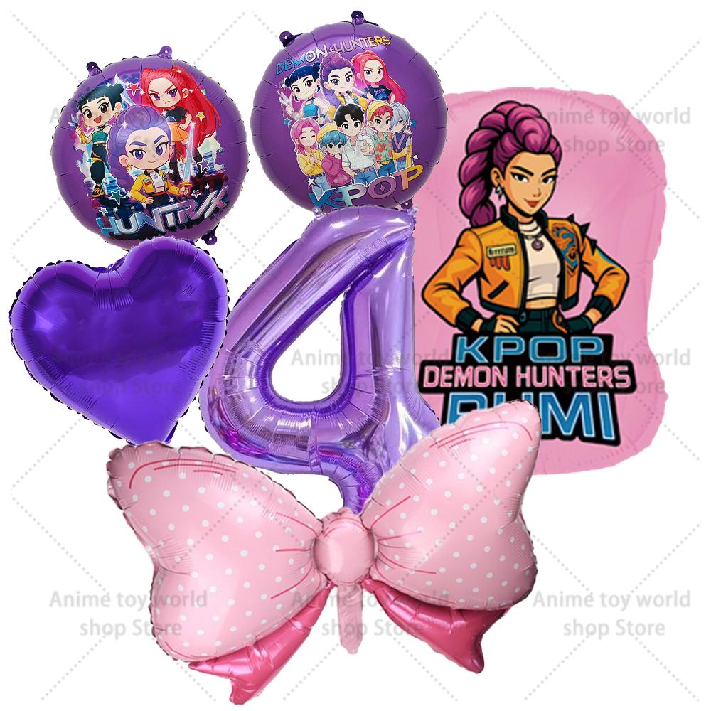 K-pop Demon Hunters Balloons Birthday Party Decoration Number 1-10 Baloon Set Kids Girls Korean Group Globals MIRA RUMI ZOEY Round Sensory Compression