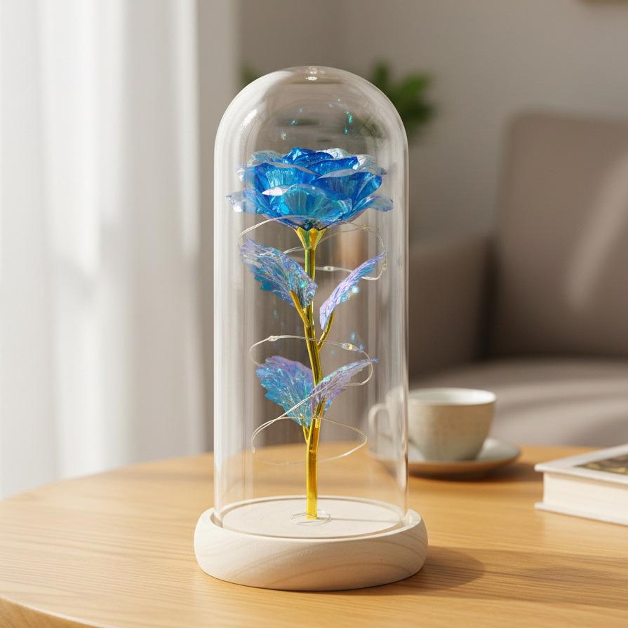 Gold foil rose immortal flower glass cover Valentine's Day gift Christmas Mother's Day creative LED night light