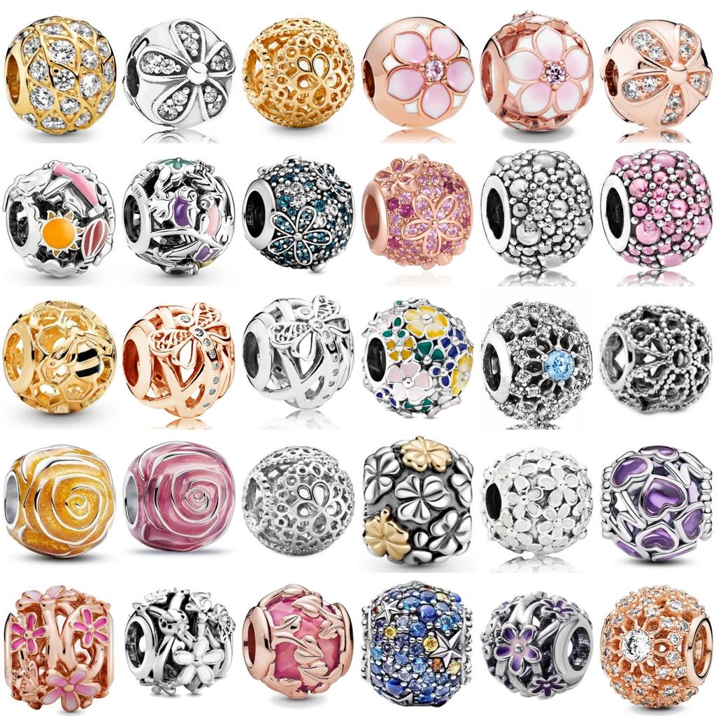 925 Silver Exquisite Hollowed-out Circular Flowers Bee Charm Pendant Suitable For Bracelet DIY Fashion Jewelry