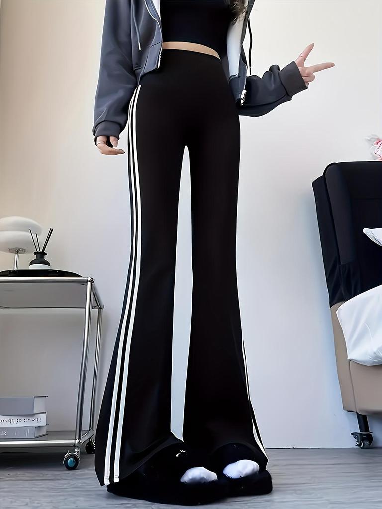 Women's Versatile Side Stripe Sport Flared Pants - Spring/Autumn Loose Wide-Leg Casual Trousers